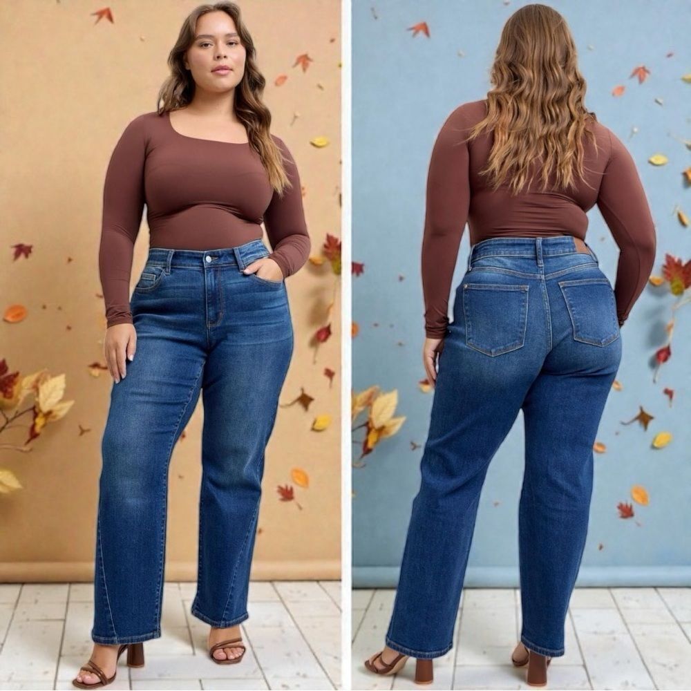 Judy Blue Mid Rise Straight Jeans Side Seam Stretch Dark Wash Plus & Reg – NWT - Picture 3 of 14